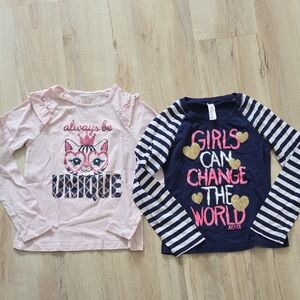 Justice And 365 Kids Pink and Navy Long Sleeve Tees with Cat and Message Designs